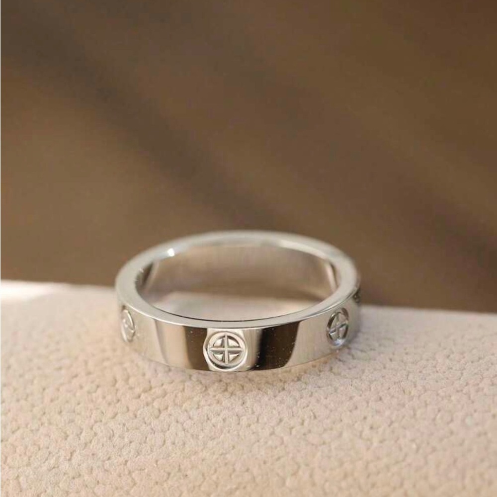 Silver Plated Stainless Steel Cross Love Ring